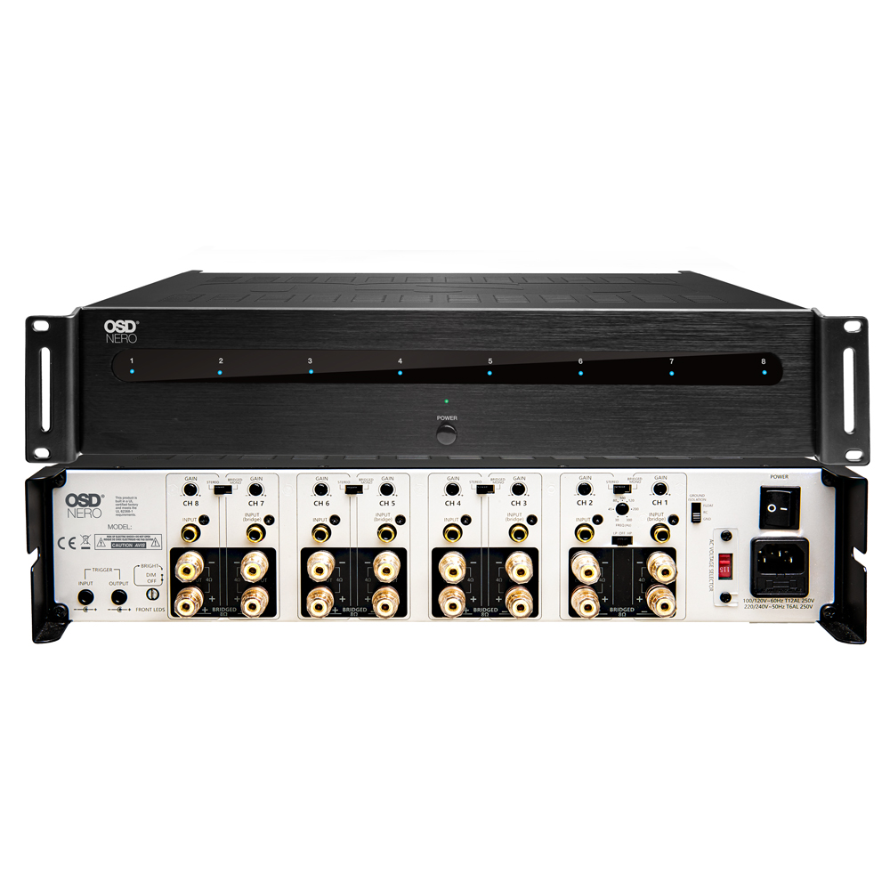 OSD 8x 175W Home Theater Amplifier, High Power Bridging with Passive Subwoofer Controls, 105 dB SNR